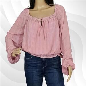 2/$30 NWOT Lush Pink Long Sleeve Square Neck Peasant Crop Blouse Size XXL